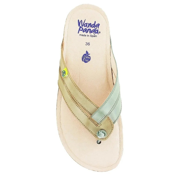 Wanda panda leather slip on Thong Sandals Size EU41/ US10 Tan & Jadeite - Picture 1 of 6